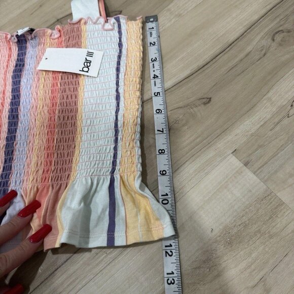 BAR III Women's Sherber Striped Cotton Smocked Peplum Tie-Strap Top SZ Xsmall Xs - Picture 6 of 6